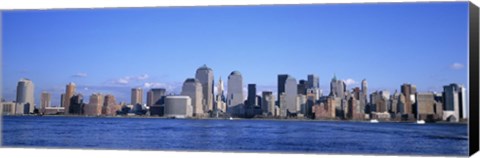 Framed New York City Skyline with Bright Blue Sky and Water Print