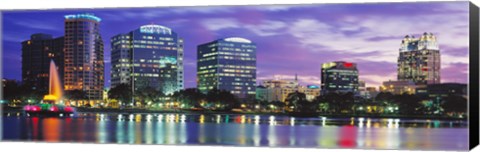 Framed Panoramic View Of An Urban Skyline At Night, Orlando, Florida, USA Print