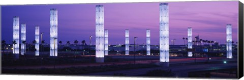 Framed Light sculptures lit up at night, LAX Airport, Los Angeles, California, USA Print