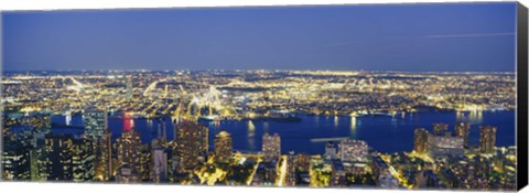 Framed Aerial View Of Buildings Lit Up At Dusk, Manhattan Print