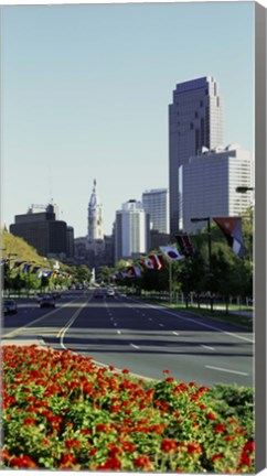 Framed Buildings in a city, Benjamin Franklin Parkway, Philadelphia, Pennsylvania, USA Print