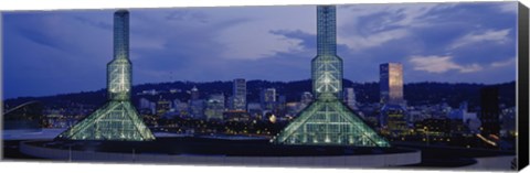 Framed Towers Lit Up At Dusk, Convention Center, Portland, Oregon, USA Print