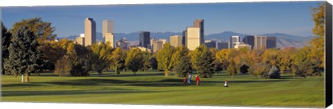 Framed USA, Colorado, Denver, panoramic view of skyscrapers around a golf course Print