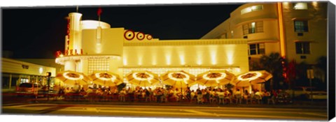 Framed Restaurant lit up at night, Miami, Florida, USA Print