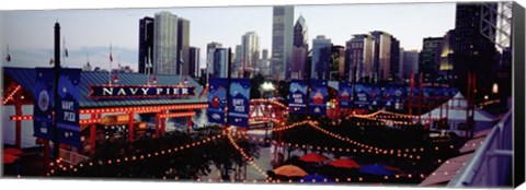 Framed Amusement Park Lit Up At Dusk, Navy Pier, Chicago, Illinois, USA Print