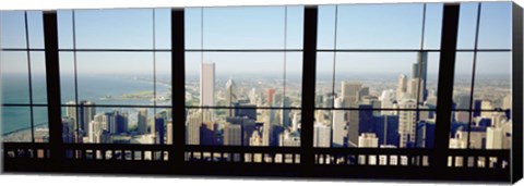 Framed High angle view of a city as seen through a window, Chicago, Illinois, USA Print