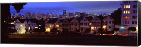 Framed Buildings Lit Up Dusk, Alamo Square, San Francisco, California, USA Print