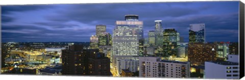 Framed Buildings Lit Up At Dusk, Minneapolis, Minnesota Print