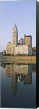 Framed Reflection of buildings in a river, Scioto River, Columbus, Ohio, USA Print