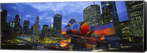 Framed Low angle view of buildings lit up at night, Millennium Park, Chicago, Illinois, USA Print