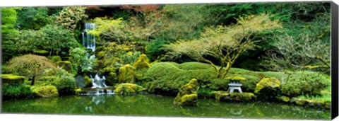 Framed Waterfall in a garden, Japanese Garden, Washington Park, Portland, Oregon, USA Print