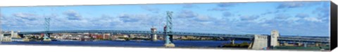 Framed Suspension bridge across a river, Ben Franklin Bridge, Delaware River, Philadelphia, Pennsylvania, USA Print