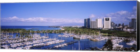 Framed Ala Wai, Honolulu, Hawaii with Boats Print