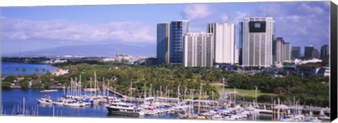 Framed Boats in Ala Wai, Honolulu, Hawaii Print