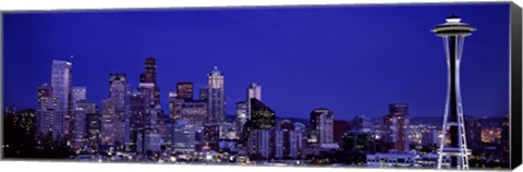 Framed Seattle Skyline at Night Print