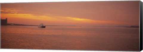 Framed Ferry moving in the sea at sunrise, Boston, Massachusetts, USA Print