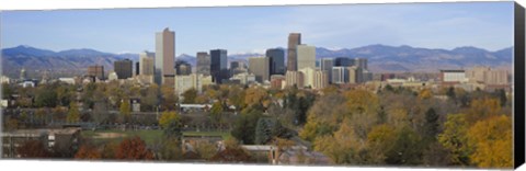 Framed Skyscrapers in a city with mountains in the background, Denver, Colorado Print