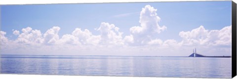 Framed Seascape with a suspension bridge in the background, Sunshine Skyway Bridge, Tampa Bay, Gulf of Mexico, Florida, USA Print