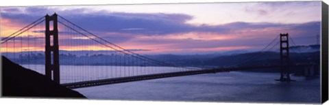 Framed Silhouette of a suspension bridge at dusk, Golden Gate Bridge, San Francisco, California Print