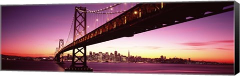 Framed Bay Bridge and city skyline at night, San Francisco, California, USA Print