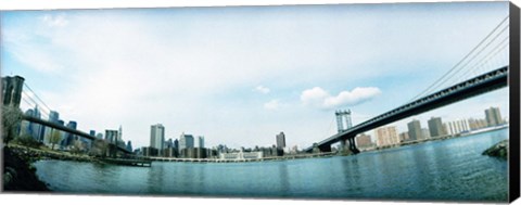 Framed Two bridges across a river, Brooklyn bridge, Manhattan Bridge, East River, Brooklyn, New York City, New York State, USA Print