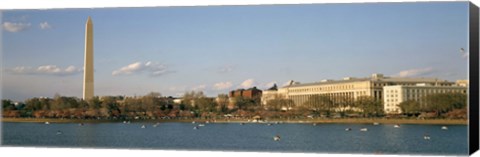 Framed Monument at the riverside, Washington Monument, Potomac River, Washington DC, USA Print