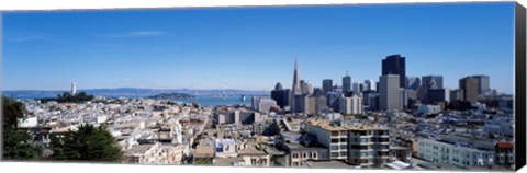 Framed High angle view of a city, Coit Tower, Telegraph Hill, Bay Bridge, San Francisco, California, USA Print