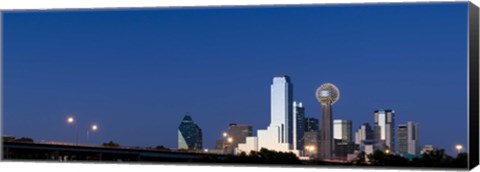 Framed Nighttime View of Dallas Skyline with Reunion Tower Print