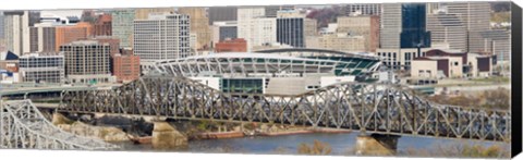 Framed Bridge across a river, Paul Brown Stadium, Cincinnati, Hamilton County, Ohio, USA Print