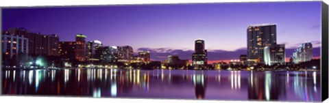 Framed Buildings lit up at night in a city, Lake Eola, Orlando Print