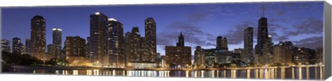 Framed Night Skyline, Lake Michigan, Chicago, Cook County, Illinois, USA 2010 Print