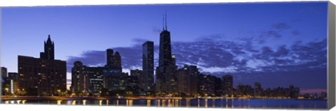 Framed Lit Up Skyline on the Lake Michigan Waterfront, Chicago Print