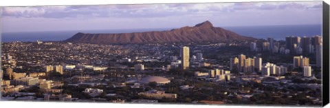 Framed City view of Honolulu with mountain in the background, Oahu, Honolulu County, Hawaii, USA 2010 Print