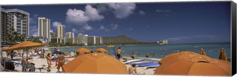 Framed Tourists on the beach, Waikiki Beach, Honolulu, Oahu, Hawaii, USA 2010 Print