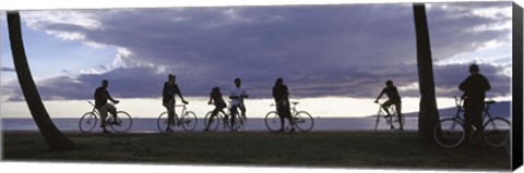 Framed Tourists cycling on the beach, Honolulu, Oahu, Hawaii, USA Print