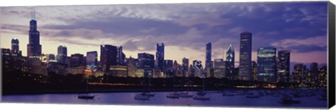 Framed Lake Michigan Waterfront with Purple Night Sky, Chicago, Illinois, USA Print