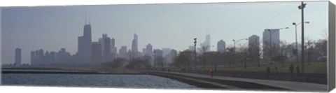 Framed Lakefront skyline at misty morning, Chicago, Cook County, Illinois, USA Print