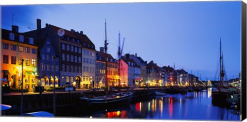 Framed Buildings lit up at night, Nyhavn, Copenhagen, Denmark Print