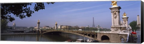 Framed Bridge across a river with the Eiffel Tower in the background, Pont Alexandre III, Seine River, Paris, Ile-de-France, France Print