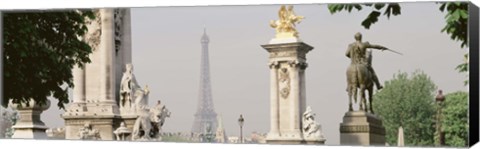 Framed Low angle view of a statue, Alexandre III Bridge, Eiffel Tower, Paris, France Print