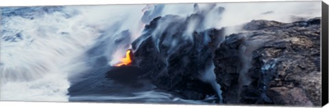 Framed High angle view of lava flowing into the Pacific Ocean, Volcano National Park, Hawaii, USA Print