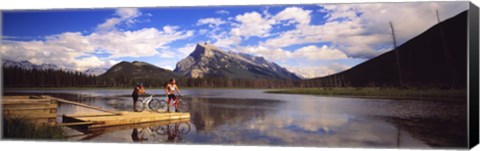 Framed Mountain Bikers Vermilion Lakes Alberta Canada Print