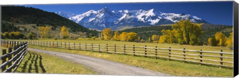 Framed Fence along a road, Sneffels Range, Colorado, USA Print