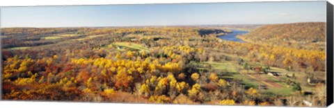 Framed Aerial view of a landscape, Delaware River, Washington Crossing, Bucks County, Pennsylvania, USA Print