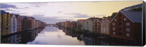 Framed Houses on both sides of a river, Trondheim, Sor-Trondelag, Norway Print