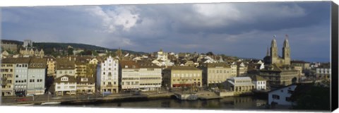 Framed High Angle View Of A City, Grossmunster Cathedral, Zurich, Switzerland Print