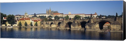 Framed Arch bridge across a river, Charles Bridge, Vltava River, Prague, Czech Republic Print