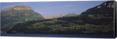 Framed Houses on mountains, Schwyz, Canton Of Schwyz, Switzerland Print