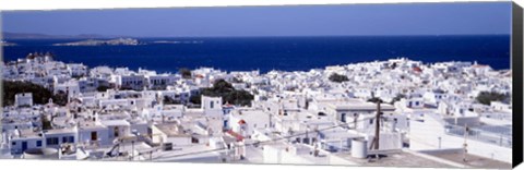 Framed Aerial View of Mykonos and Mediterranean Sea, Greece Print