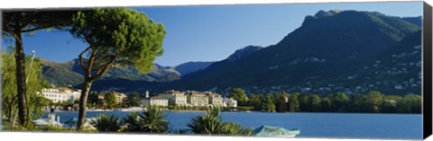 Framed City on the waterfront, Lake Lugano, Lugano, Switzerland Print